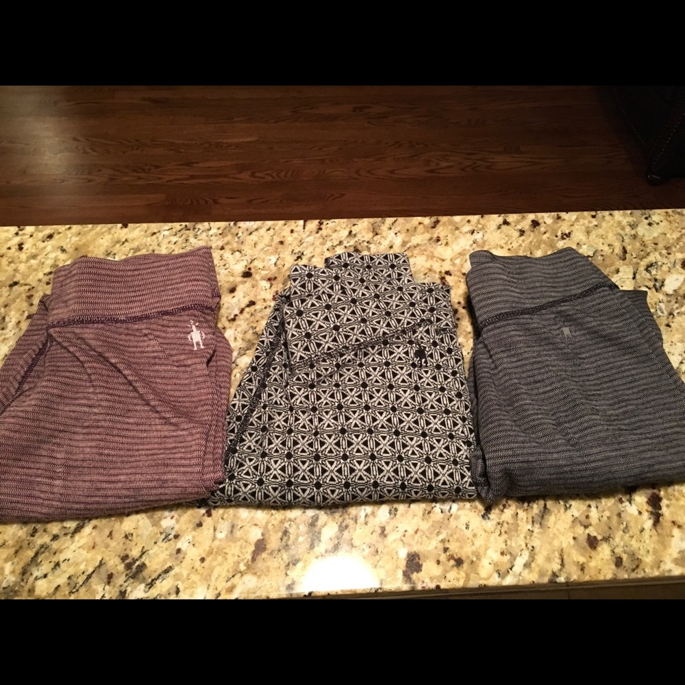 3 pair Smartwool leggings black wine patterns XS